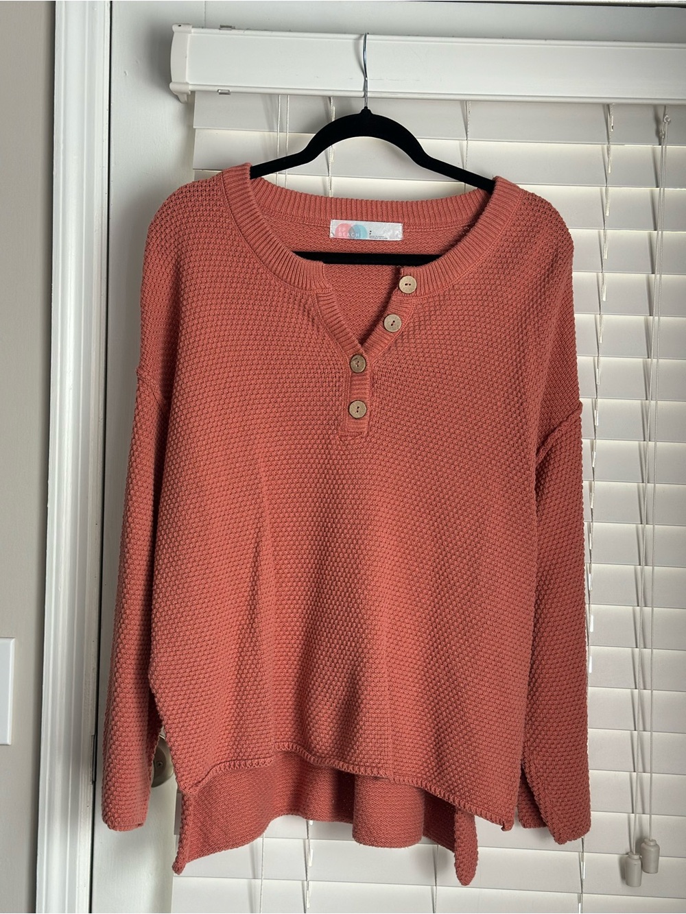 Free People Waffle Knit Henley Sweater in Dusty Rose
